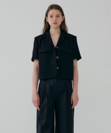Linen Button Crop Jacket Black (JWJA2E920BK)