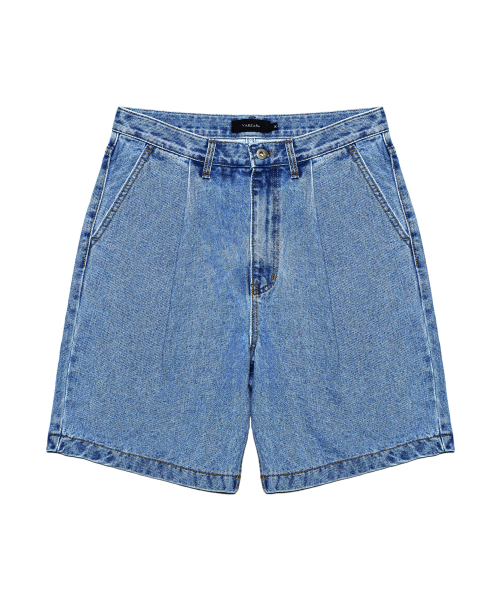 바잘() 원턱 워싱 데님 반바지 (2color) 상품 이미지