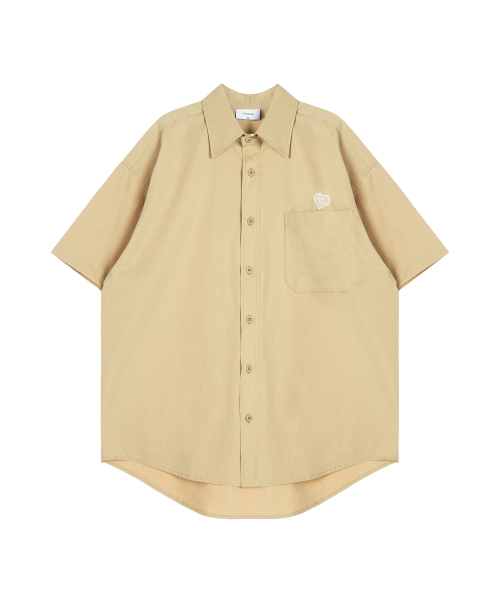 바잘() 하트 로고 셋업 오버핏 반팔 워크 셔츠 (2color) 상품 이미지