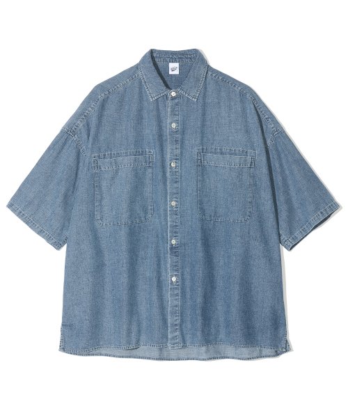 파르티멘토() 스톤 워싱 데님 박시 오버핏 하프 셔츠 블루 상품 이미지