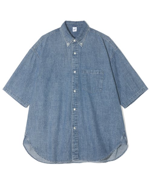 파르티멘토() 스톤 워싱 데님 A-라인 오버핏 하프 셔츠 블루 상품 이미지