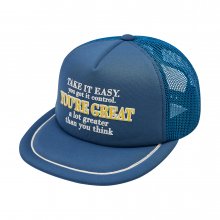 SLOGAN EMBOSSING TRUCKER BALL CAP BLUE