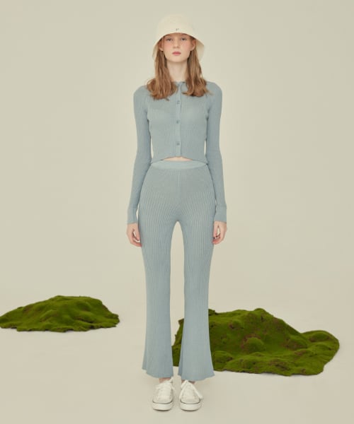 KNIT BOOTCUT PANTS_Windy blue