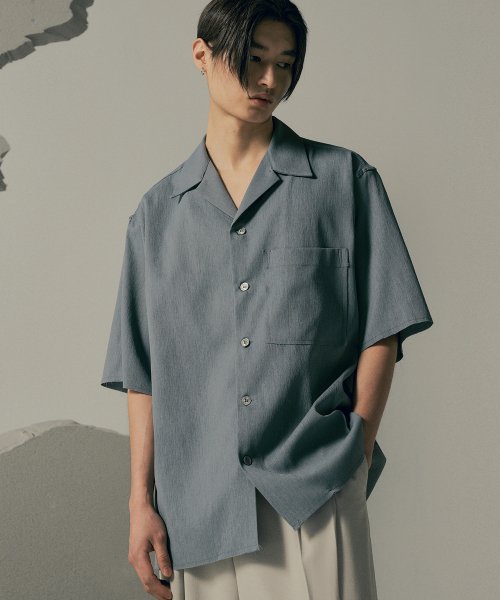 MUSINSA | ANOLORCODE TEXTURED OPEN COLLAR SHORT SLEEVE SHIRT (SKY