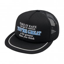 SLOGAN EMBOSSING TRUCKER BALL CAP BLACK