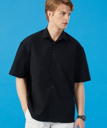 MEN 쿨링 오버핏 무지 셔츠 반팔 [BLACK] 여름 반팔셔츠 ver.