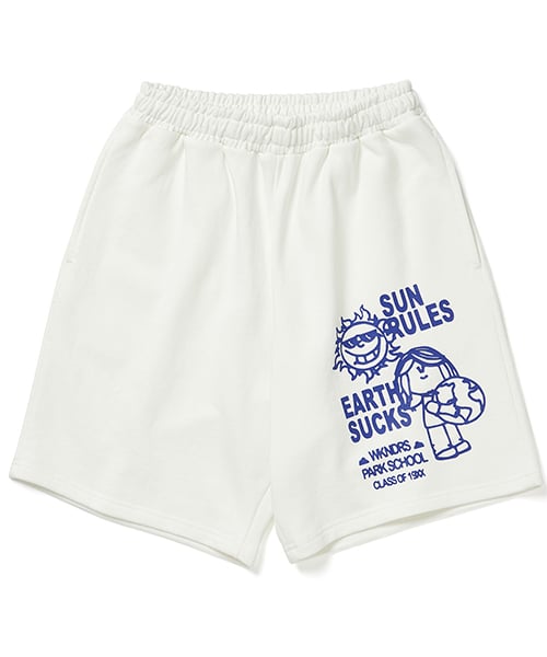 ★韓国の人気★【WKNDRS】★PARK SCHOOL SWEAT SHORT.S★ 위캔더스(WKNDRS) PARK SCHOOL SWEAT SHORTS (WHITE) - 사이즈