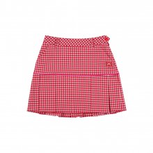 Gingham Check Pleats Skirt_Red