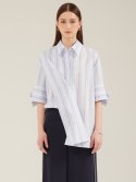 르이엘(LE YIEL) Overlap Stripe Shirt Blouse_Blue 오버랩 스트라이프 셔츠 블라우스_블루