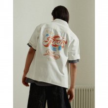 [SUSTAINABLE] 화이트 데님 백 프린트 반팔 셔츠 (212565DP31)