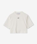 오프 화이트(Off White) 여성 로고 크롭 반소매 티셔츠 - 화이트 / OWAA081C99JER0010110