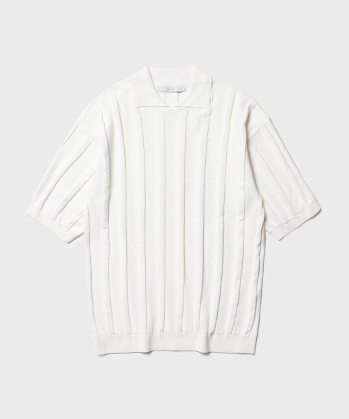 FINE GUAGE RESORT COLLAR HALF KNIT (OFF WHITE)