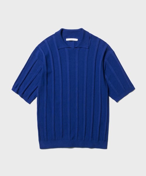 FINE GUAGE RESORT COLLAR HALF KNIT (BLUE)