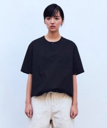 button henlyneck s/s tee(womens) black