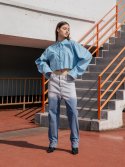 스튜(STHU) [Italy Fabric]Skyblue Stripe Crop Over Shirt