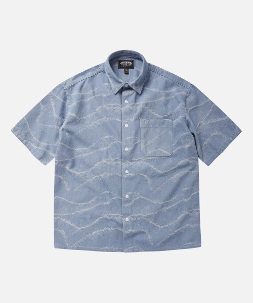 WAVE DENIM HALF SHIRT _ LIGHT BLUE