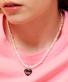 lotsyou_ Heart candy pearl necklace Black