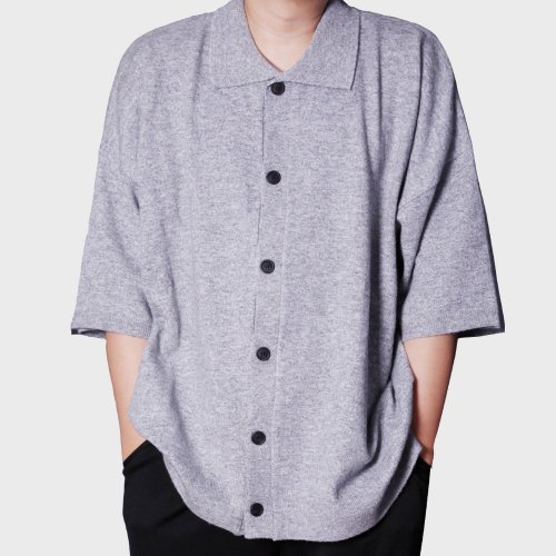 oversize cashlike half knit cardigan (grey)