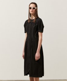 Volume Short-Sleeved Long Dress_BLACK