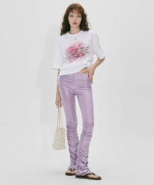 Glossy Shirring Leggings Light Purple