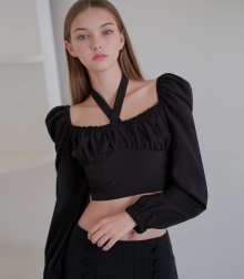 Ribbon cropped blouse BLACK