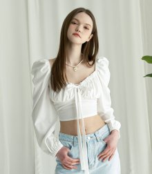 Ribbon cropped blouse WHITE