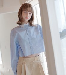 Stripe cropped Mu shirt SKYBLUE