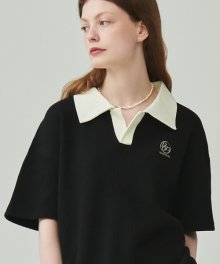 WAFFLE COLLAR OVER FIT T SHIRT BLACK