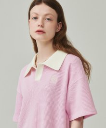 WAFFLE COLLAR OVER FIT T SHIRT PINK