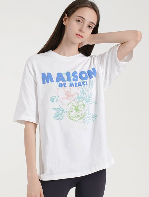 MUSINSA | FABULOUS ARCHIVE UNISEX Overfit La Rose Printing Single Short  Sleeve T-shirt White Blue (FCC2TS411M)