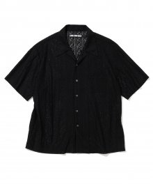 lace open collar s/s shirts black
