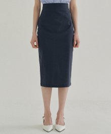 FJD LINEN BACK SLIT SKIRT BLUE