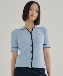 FJD BUTTON SHORT-SLEEVE CARDIGAN SKY BLUE