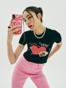 HEART HEART SLIMFIT CROP TSHIRT BLACK