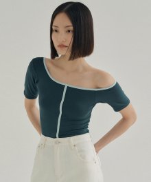 FJD HALF OFF-SHOULDER T-SHIRTS DEEP GREEN