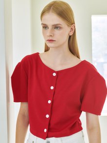 Volume Sleeve Crop Jersey Cardigan - Red