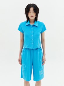 SOFT TOUCH HALF SHIRT TOP IN BLUE