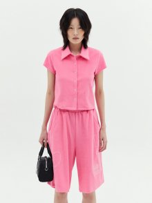 SOFT TOUCH HALF SHIRT TOP IN PINK