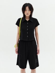 SOFT TOUCH HALF SHIRT TOP IN BLACK
