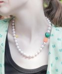 봉보(BONBEAU) Heart daisy charm point pearl beads mix Necklace 하트 데이지 참 포인트 비즈 진주 목걸이
