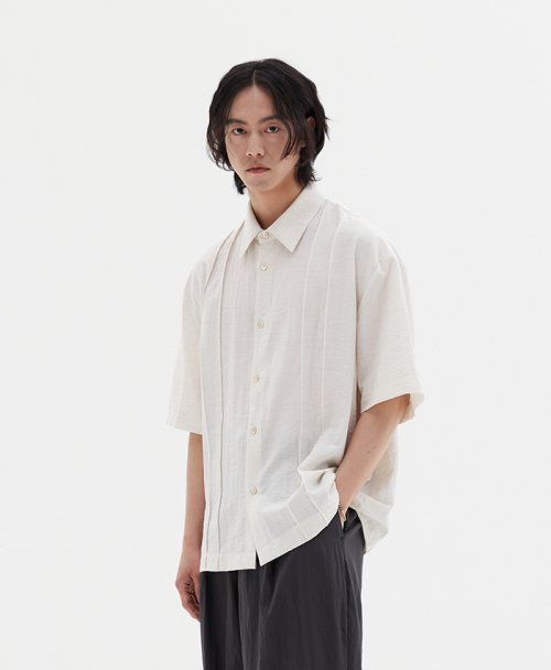 MUSINSA | LEMARD Pintuck Overfit Half Shirt - Ivory