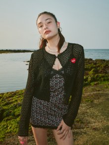 CALIE HEART PATCH LACE CARDIGAN BLACK