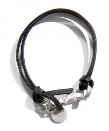 BLACK leather metal mix bracelet(PA003)