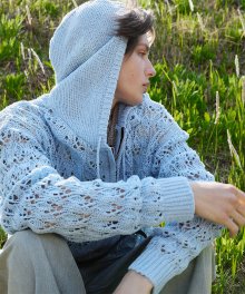 SIERRA BLUE Crocher knit hood zipup(PJ102)