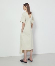 UNBALANCE SHIRRING DRESS_LIGHT BEIGE