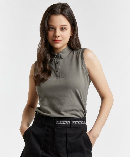 MUSINSA | WHITEBALL Women's C/P Lecture Basic Sleeveless T-shirt (KHAKI)
