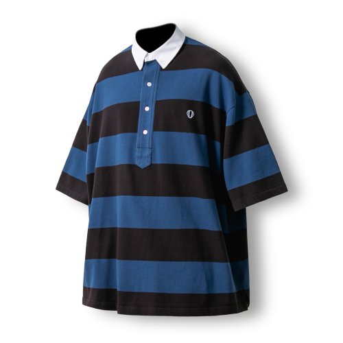 앵글런(ANGLAN) Stripe Wappen PK Half Shirt -Blue & Grey - 사이즈