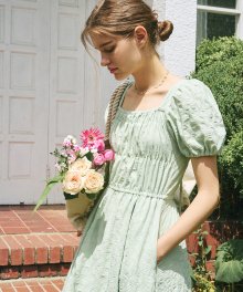 Banding Puff Dress  Light Green