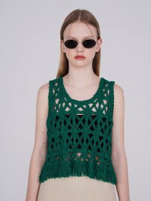 Fringe knit Vest in Green VK2MV145-32