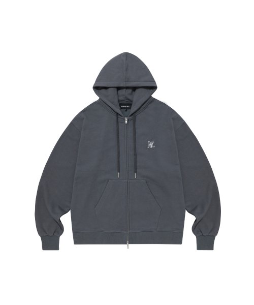 MUSINSA | WOOALONG Signature hood zip-up - CHARCOAL